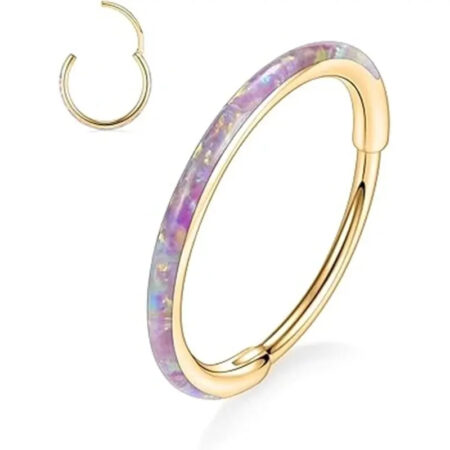 Gold with Pink Opal Septum Hoop Nose Ring