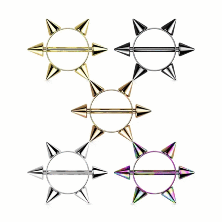  Medical steel tip full round nipple rings multi-color 1