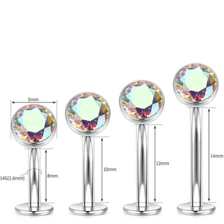 G23 Round Flat Bottom Belly Button Nail 1.6*10*5 Silver White AB Zircon