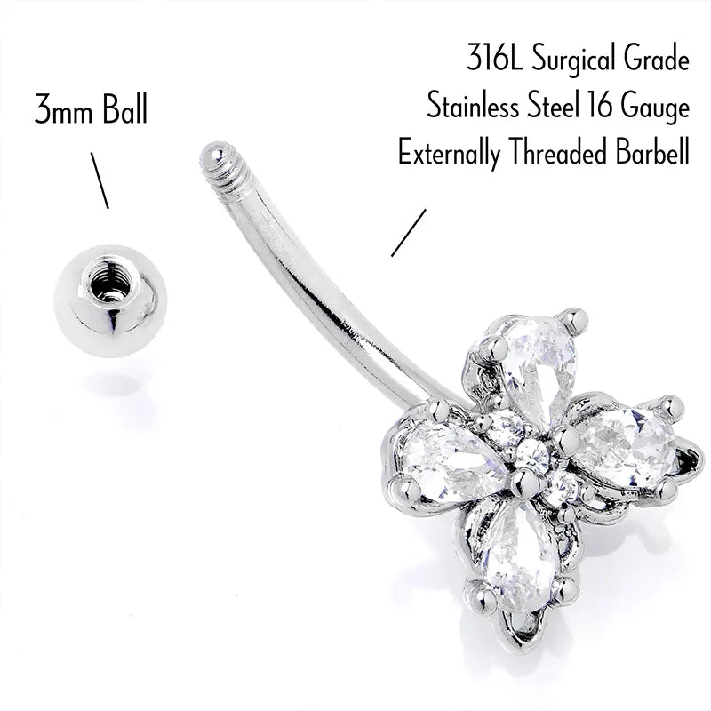 16G 5/16" Crystal Elegance Butterfly Curved Eyebrow Ring
