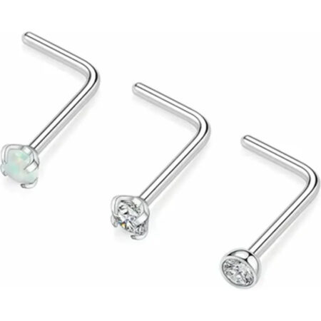 L-Shaped Prong Diamond/CZ/Opal Nose Jewelry Set 1