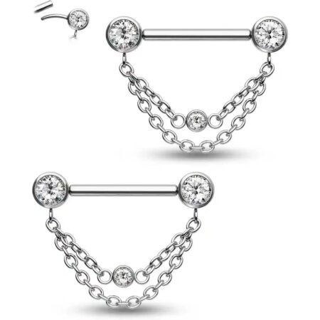Stainless Steel Double Chain Nipple Rings for Women