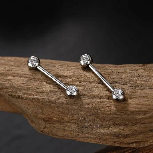 14G G23 Titanium CZ Ball Nipple Piercing Rings – Silver 4