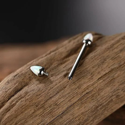 G23 Titanium Silver Nipple Barbell with Conical Opal 4