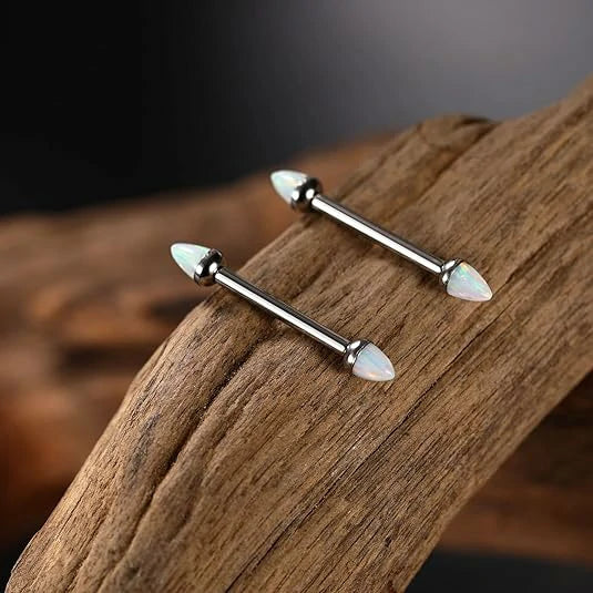G23 Titanium Silver Nipple Barbell with Conical Opal 5