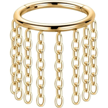 Gold Septum Ring with Dangle Chain Clicker
