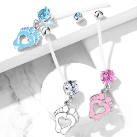 Belly Bar with Crystal and Dangling Baby Feet 2
