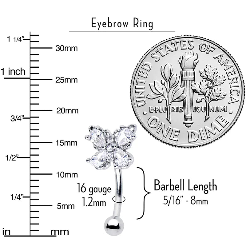 16G 5/16" Crystal Elegance Butterfly Curved Eyebrow Ring