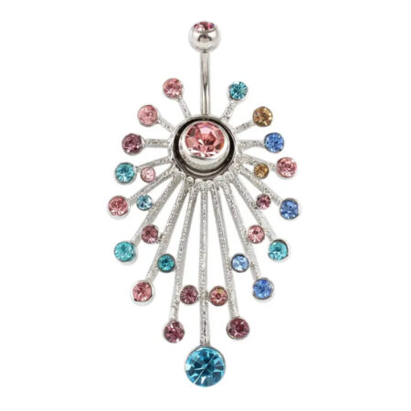 316L Stainless Steel Navel Ring with Colorful Floral Design