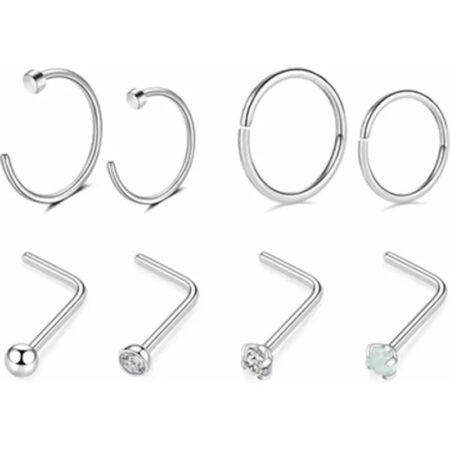 Hoop Nose Rings Nose Hoop 10mm 20G Nose Ring 8mm Grade 23 Titanium Press Fit L-Shaped Nose Studs Ring 7mm Bone Piercing Jewelry Opal Nose Rings Set 8pcs 2.0mm CZ Paved Piercing Jewelry for Nostril