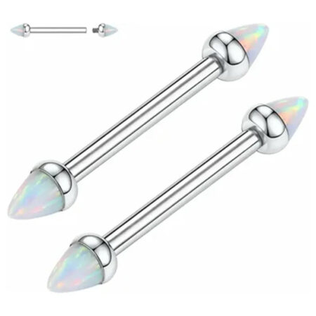 G23 Titanium Silver Nipple Barbell with Conical Opal 1