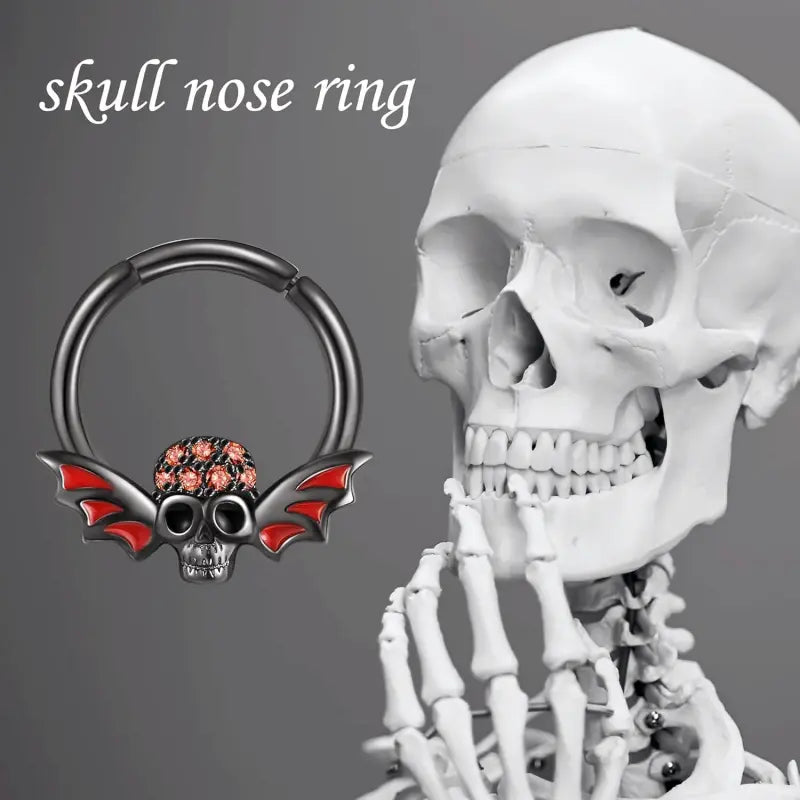 Sterling Silver Skull Nose Ring – 16G Septum Piercing Hoop