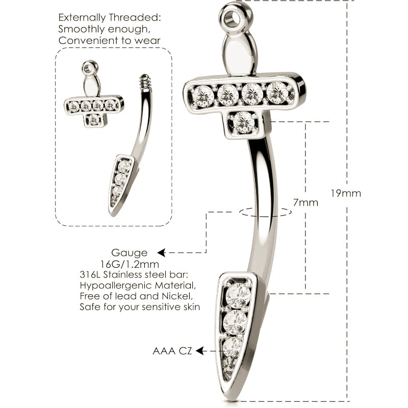Exquisite Dagger Shape Earrings - 316L Steel Curved Barbell