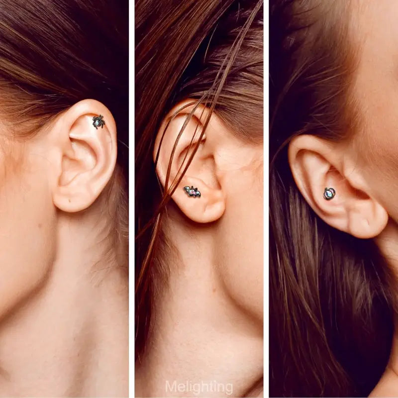 3PCS 16G Halloween Bat Helix Earrings Set for Women
