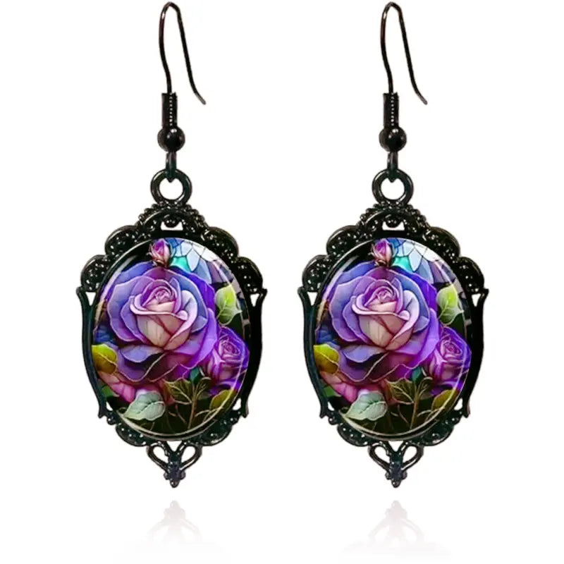 Gothic Rose Cameo Dangle Earrings – Vintage Victorian Style