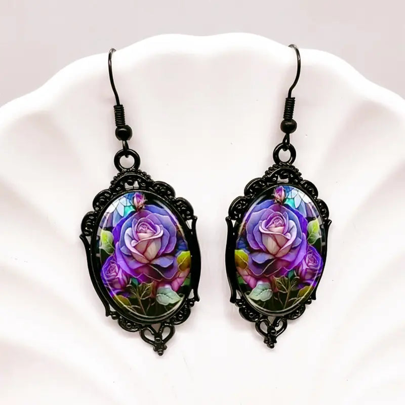 Gothic Rose Cameo Dangle Earrings – Vintage Victorian Style
