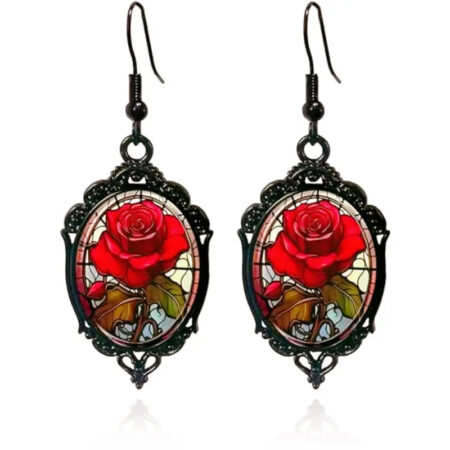 Gothic Rose Cameo Dangle Earrings – Vintage Victorian Style