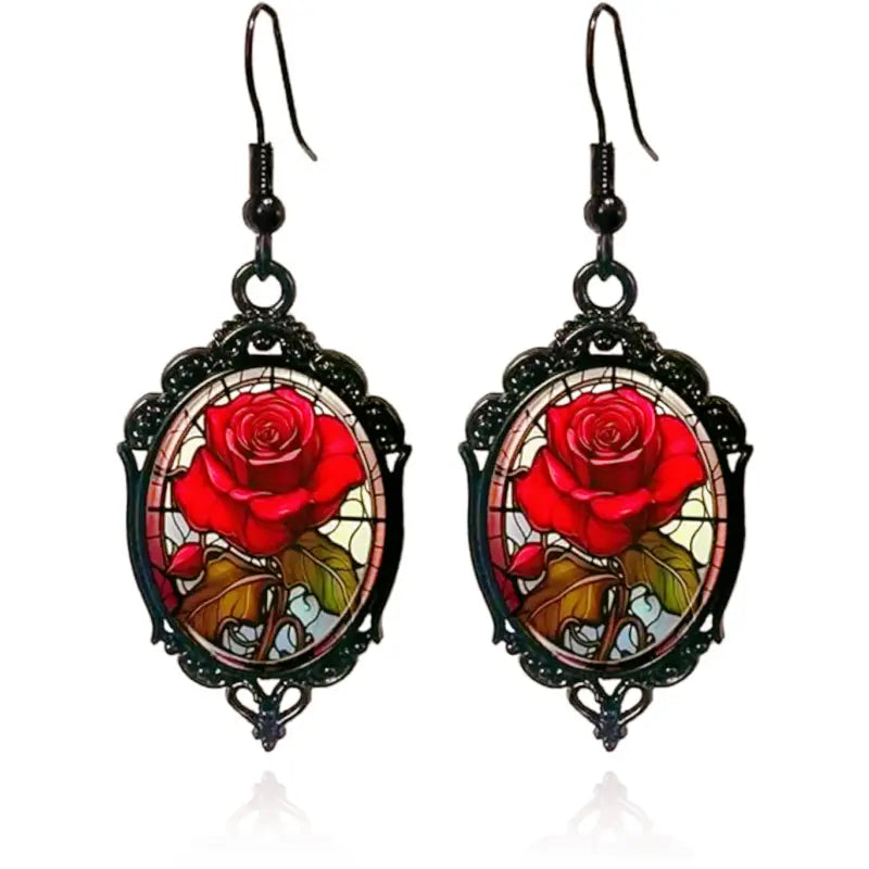 Gothic Rose Cameo Dangle Earrings – Vintage Victorian Style