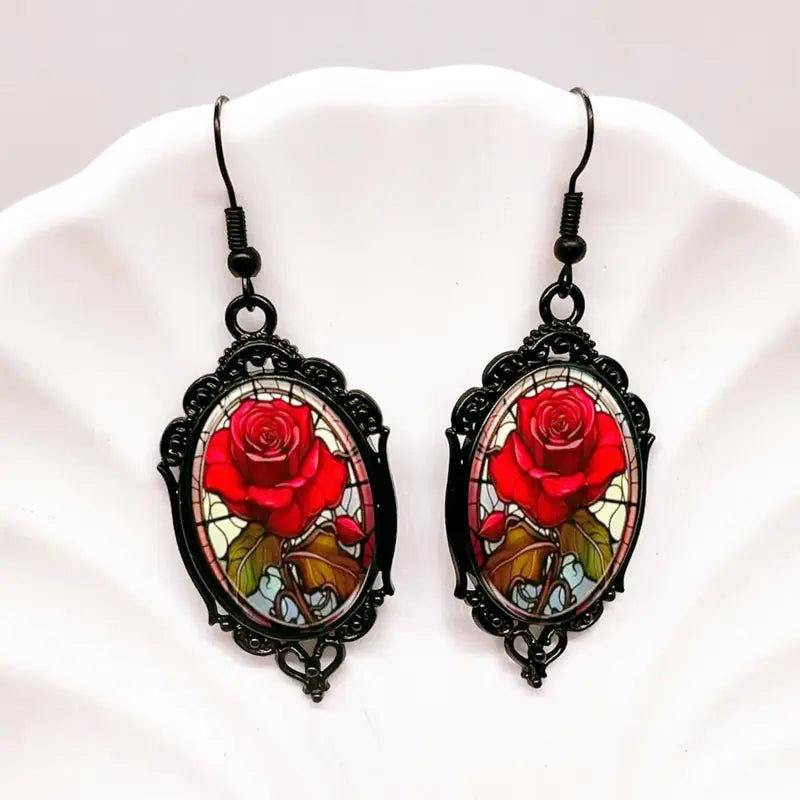 Gothic Rose Cameo Dangle Earrings – Vintage Victorian Style