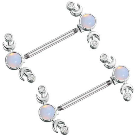 14G Heart and Moon Nipple Ring – Opal Shield Barbell