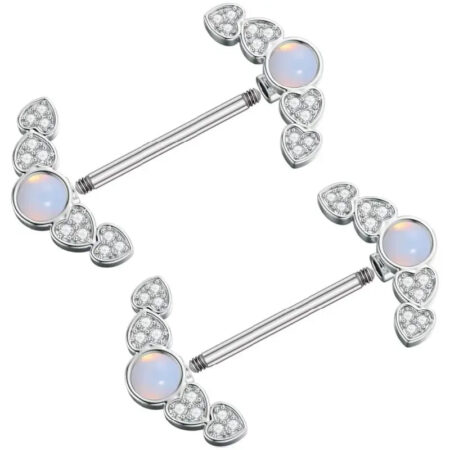 14G Heart and Moon Nipple Ring – Opal Shield Barbell