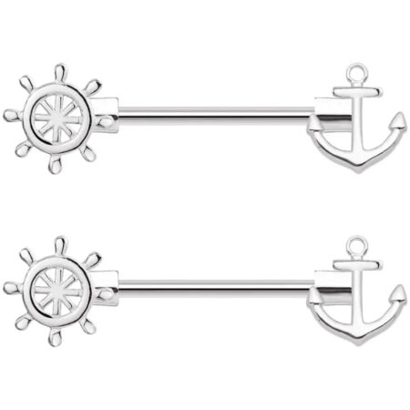 14G 2PS Nipple Rings - Anchor, Cuff, Arrow, Screw