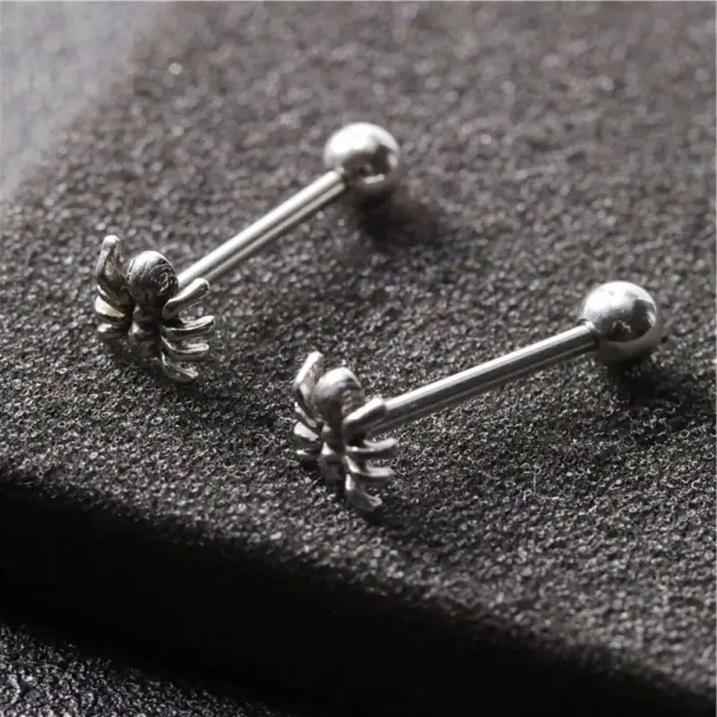 14G Spider Tongue Ring Barbell – Stainless Steel Punk Stud
