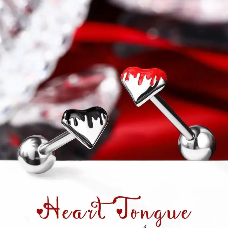 Heart Tongue Rings – 14G Surgical Steel Internally Threaded