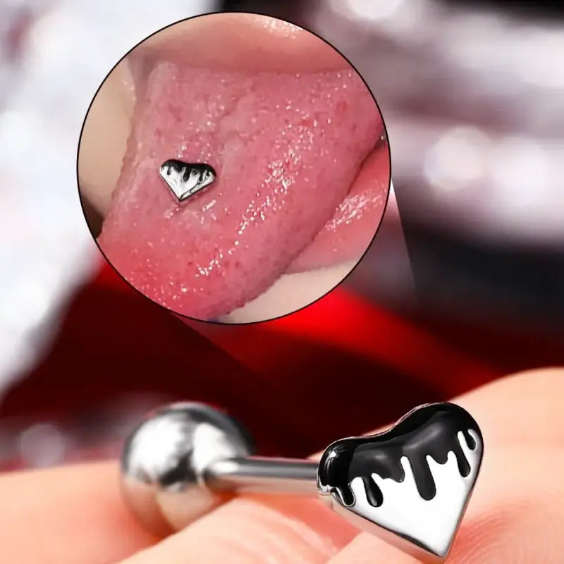 Heart Tongue Rings – 14G Surgical Steel Internally Threaded