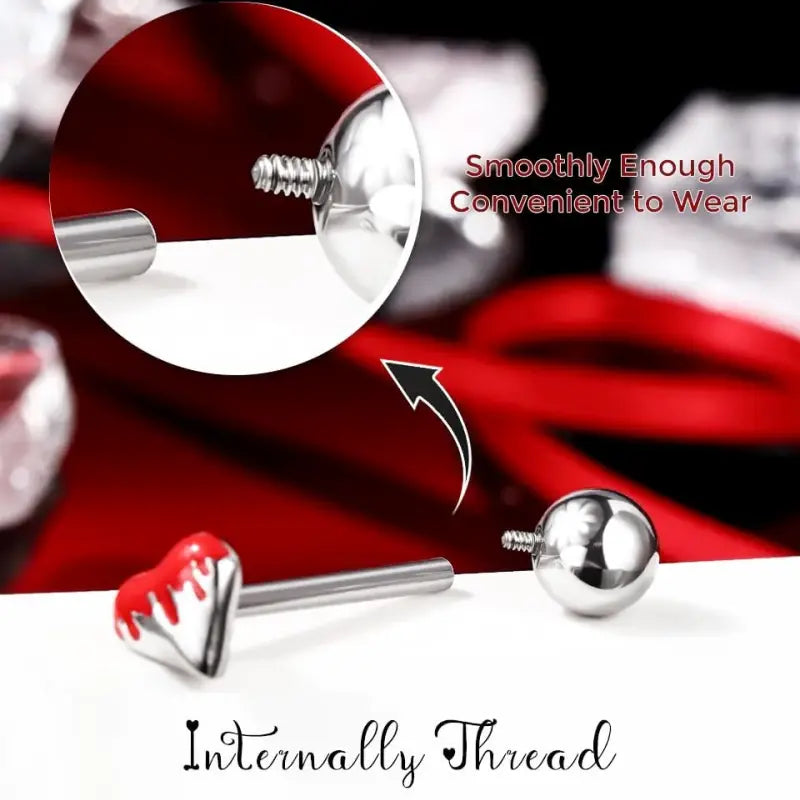 Heart Tongue Rings – 14G Surgical Steel Internally Threaded