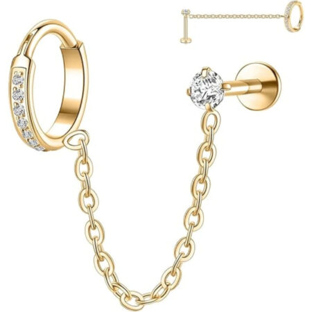 Gold CZ Chain Hoop & Stud Earring