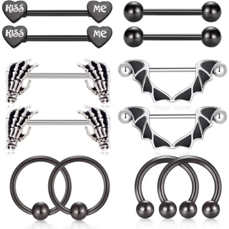 14G Skull Stainless Steel Nipple Ring - Dark Series
