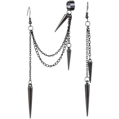 Asymmetric Punk Thread Dangle Earrings, Unisex, Pierced/Clip