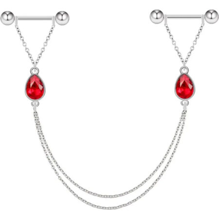 14G Nipple Chains with Crystals – Surgical Steel Barbells