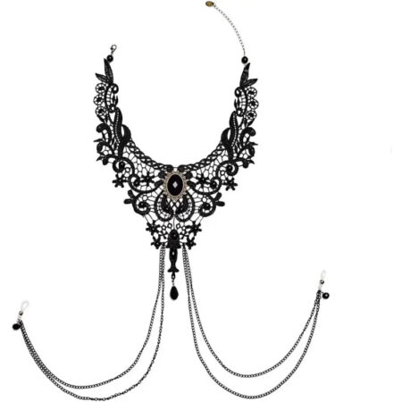 Sexy Fake Nipple Rings & Lace Choker Body Chain Set