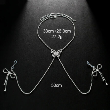 Rhinestone Bow Nipple Chain Body Jewelry for Women