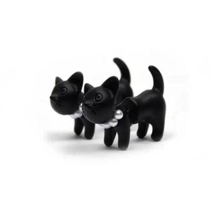 Vintage Black Cat Piercing Earrings with Pearl Back Charm