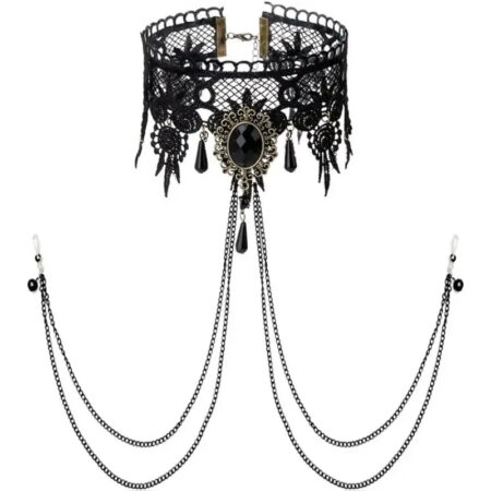 Sexy Fake Nipple Rings & Lace Choker Body Chain Set