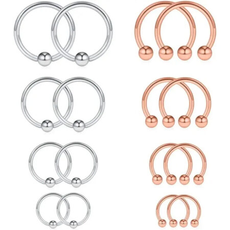 16PCS 14G Steel Piercing Rings – Septum, Lip, Tongue, Nipple