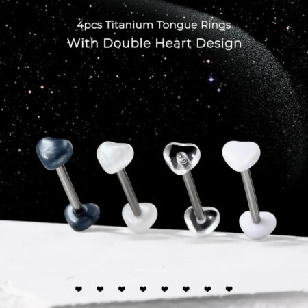 14G Titanium Tongue Ring with Acrylic Heart