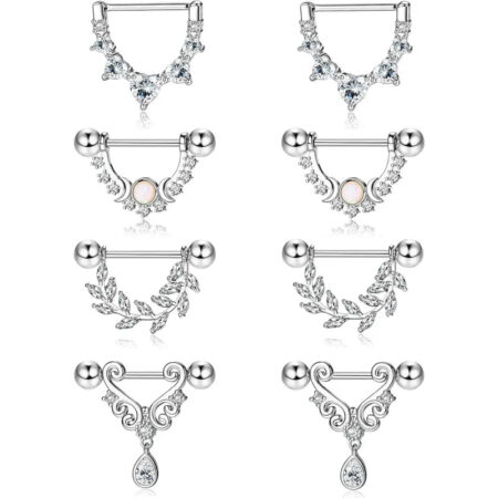 4 Ps Nipple Rings Set – Heart, Moon, Leaf & CZ Designs