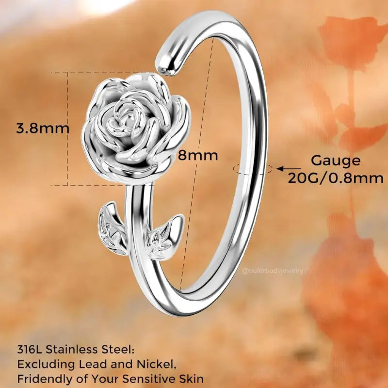 20G Stainless Steel Rose Flower Nose Ring