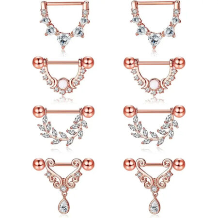 4 Ps Nipple Rings Set – Heart, Moon, Leaf & CZ Designs