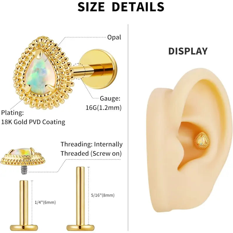 1 piece titanium jewelry flat back earrings 16G with diamond