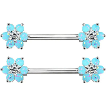 14G Opal Flower Nipple Barbell – Women’s Piercing Jewelry