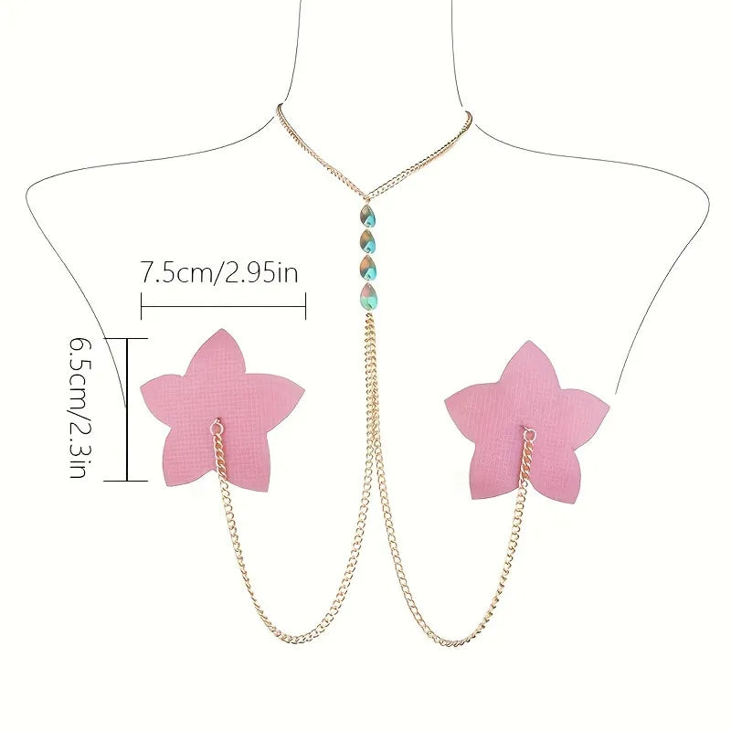 Unique Floral Leather Nipple Chain Breast Jewelry - Image 2