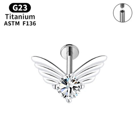 G23 Titanium Wing Stud with Zircon for Ear or Lip Piercing