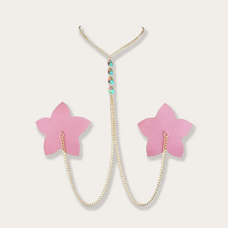 Unique Floral Leather Nipple Chain Breast Jewelry - Image 3