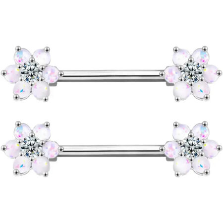 14G Opal Flower Nipple Barbell – Women’s Piercing Jewelry 