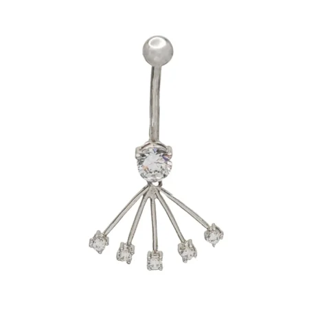 14K White Gold Suspension CZ Barbell Piercing
